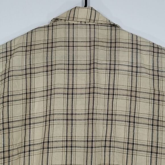 Missguided Blouse Women's Size 2 Button Up Long Puff Sleeve Plaid Tan Black - Picture 9 of 12